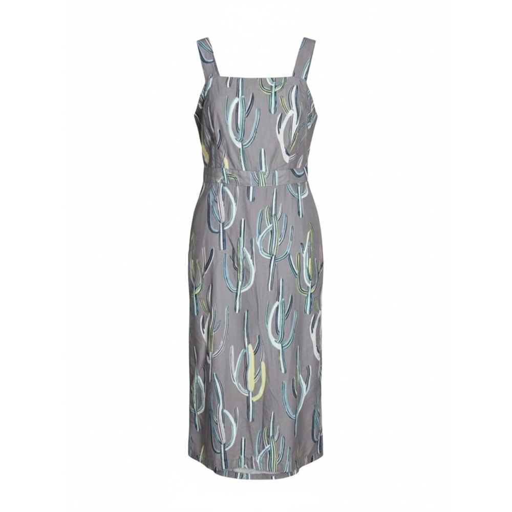 Brooklyn Industries Square Neck Cactus Print Sheath Midi Dress Multicolor Medium